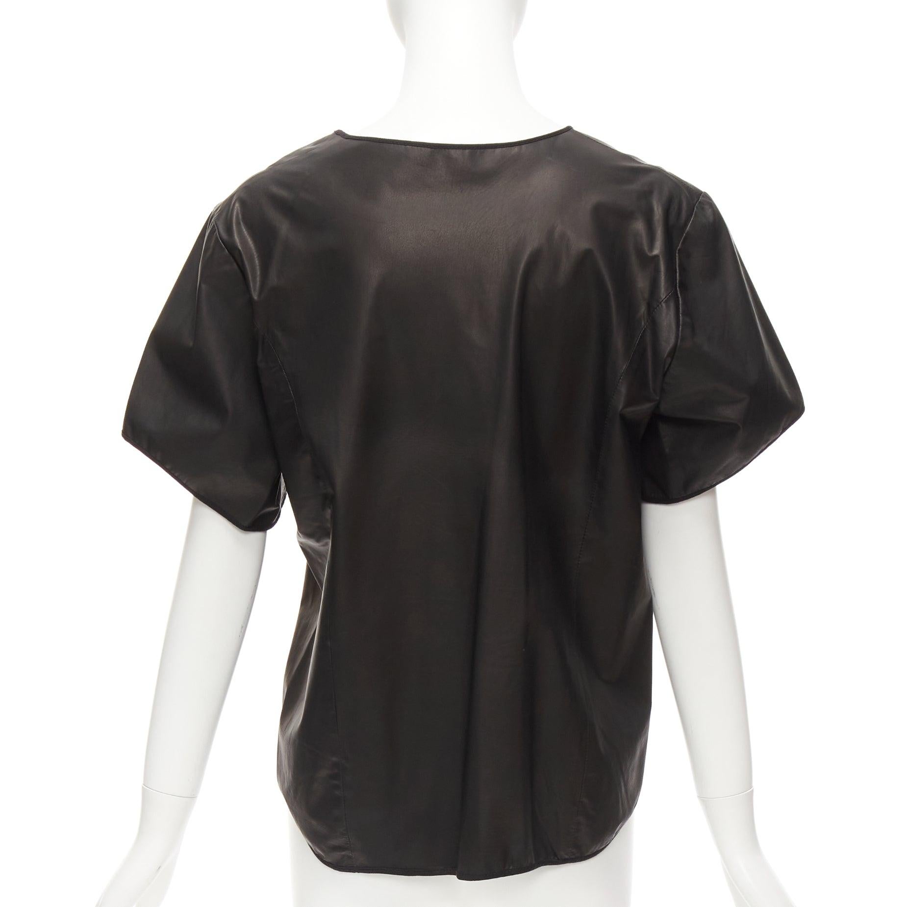 Theyskens' Theory noir 100% cuir de veau Top à manches évasées 3D et ourlet bas S Pour femmes en vente