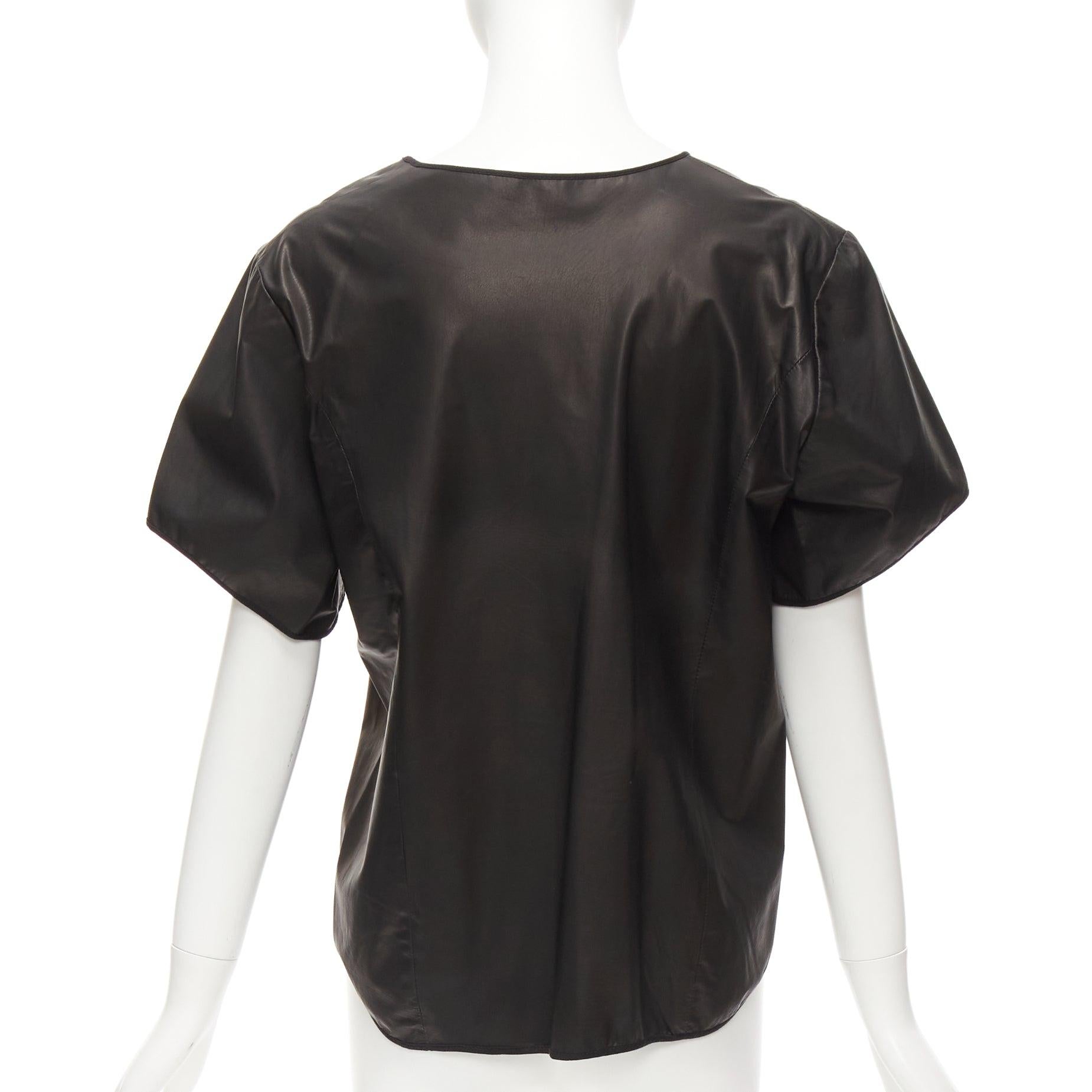 THEYSKENS THEORY black 100% calf leather 3D flare sleeve hi low hem top S For Sale 1