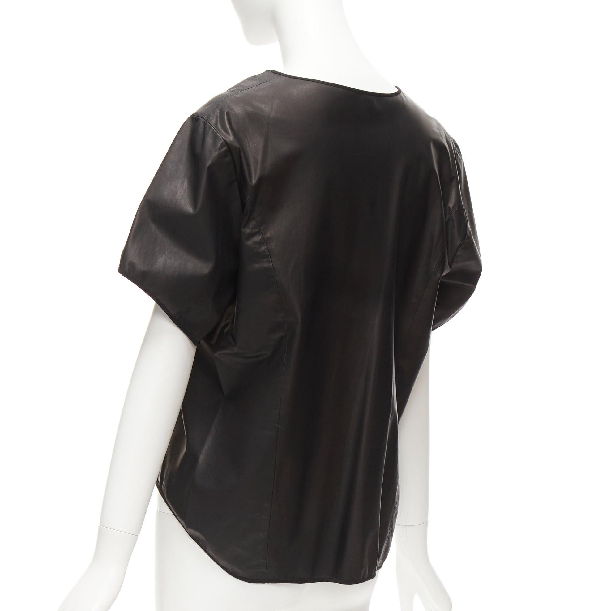 THEYSKENS THEORY black 100% calf leather 3D flare sleeve hi low hem top S For Sale 2