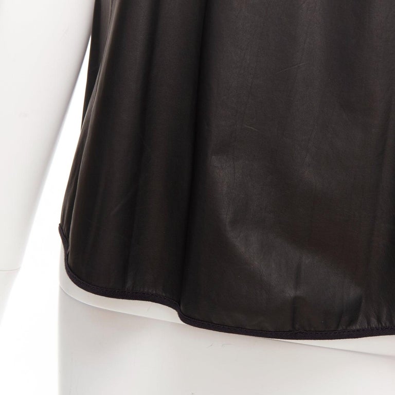 Theyskens Theory Black 100% Calf Leather 3d Flare Sleeve Hi Low Hem Top S Theyskens Theory Black 100% Calf Leather 3d Flare Sleeve Hi Low Hem Top S