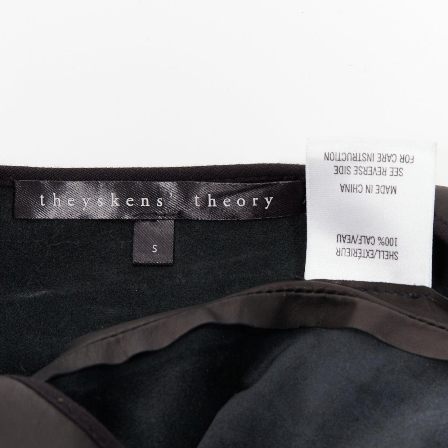 Theyskens' Theory noir 100% cuir de veau Top à manches évasées 3D et ourlet bas S en vente 3