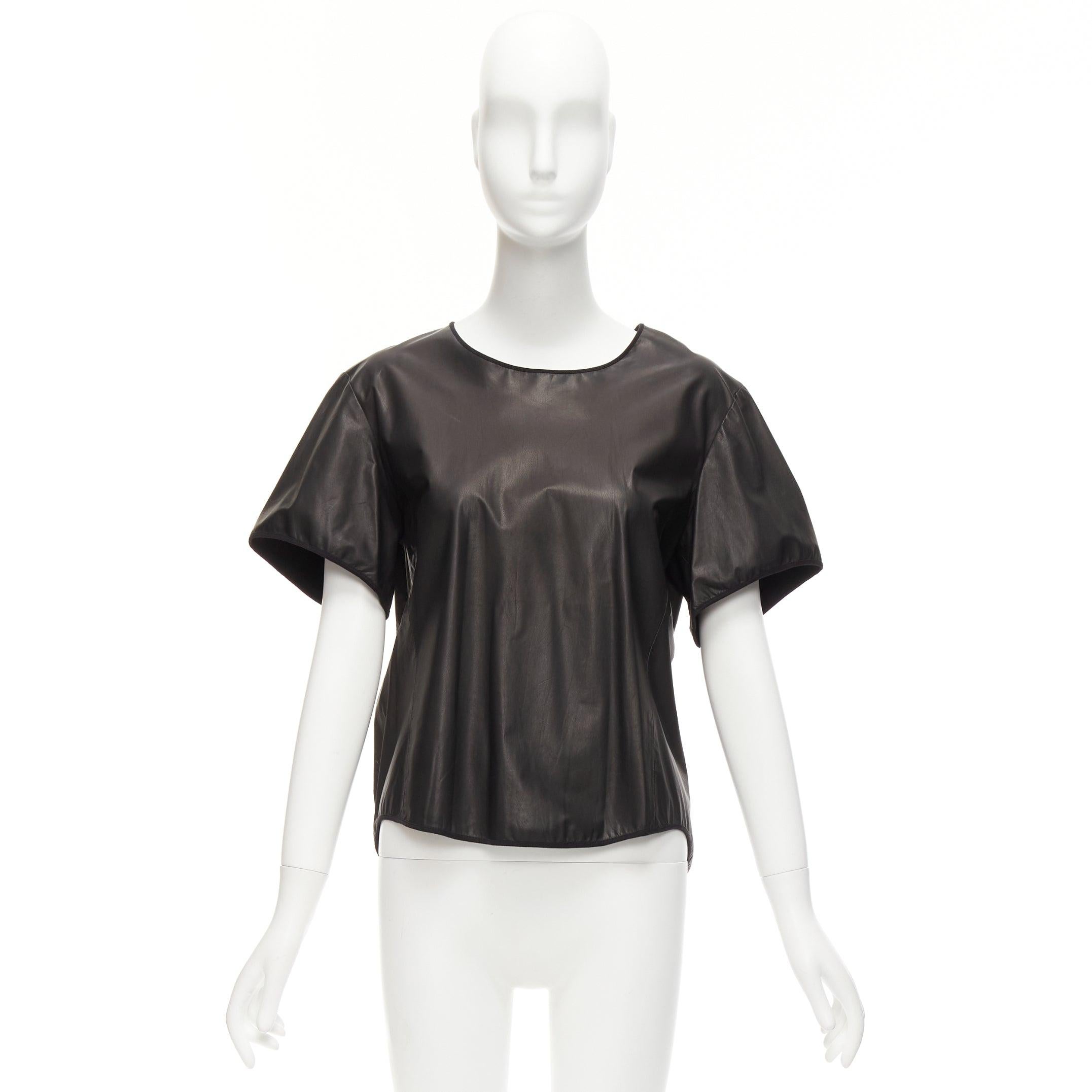 THEYSKENS THEORY black 100% calf leather 3D flare sleeve hi low hem top S For Sale 5