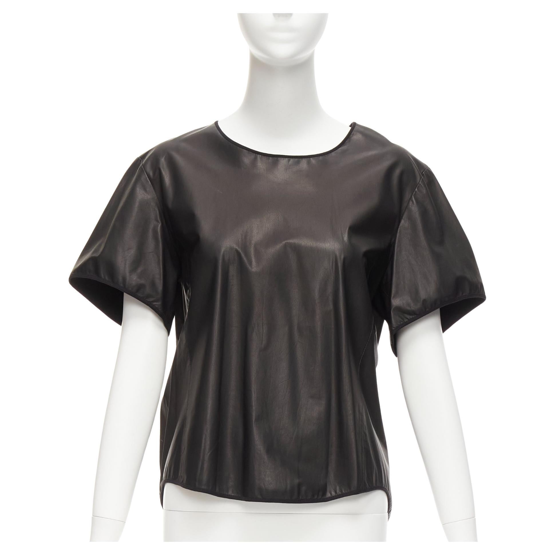 Theyskens' Theory noir 100% cuir de veau Top à manches évasées 3D et ourlet bas S