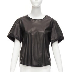 THEYSKENS THEORY black 100% calf leather 3D flare sleeve hi low hem top S