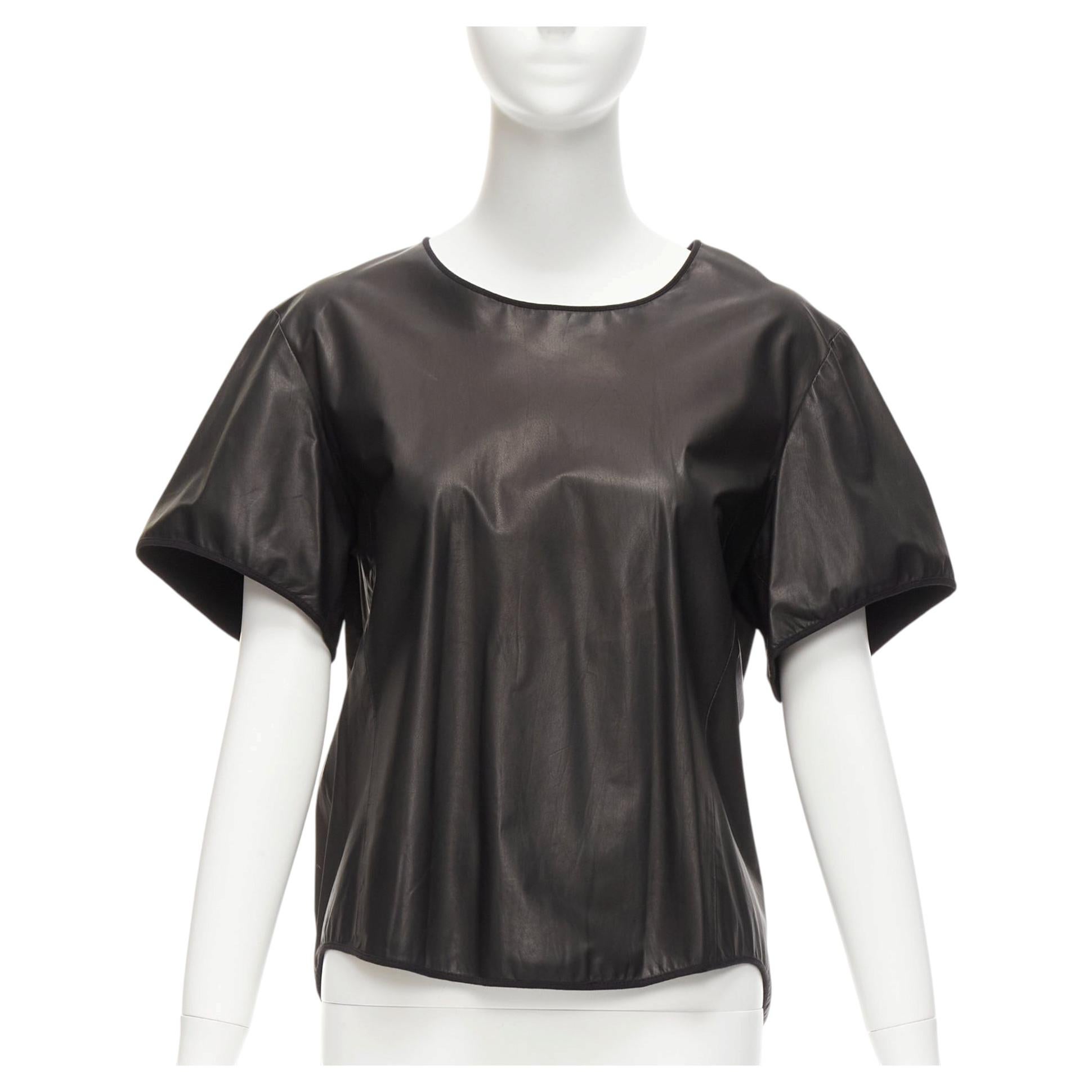 Pre-owned Theyskens' Theory Theyskens Theory Black 100% Calf Leather 3d Flare Sleeve Hi Low Hem Top S