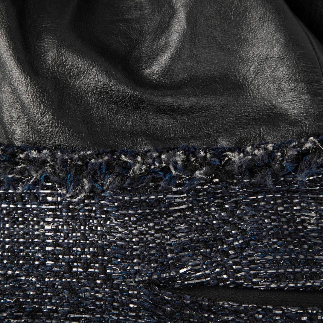 Noir Theyskens' Theory Robe en cuir noir et tweed marine Taille XS en vente