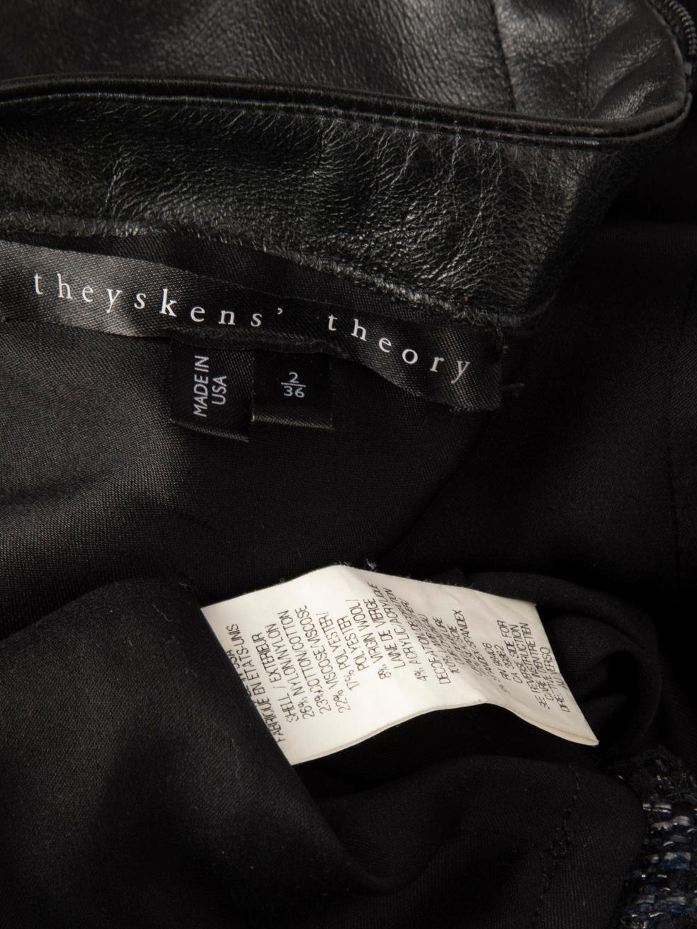 Theyskens' Theory Robe en cuir noir et tweed marine Taille XS en vente 2