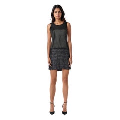 Theyskens' Theory Schwarzes Leder & Navy Tweed Kleid Größe XS