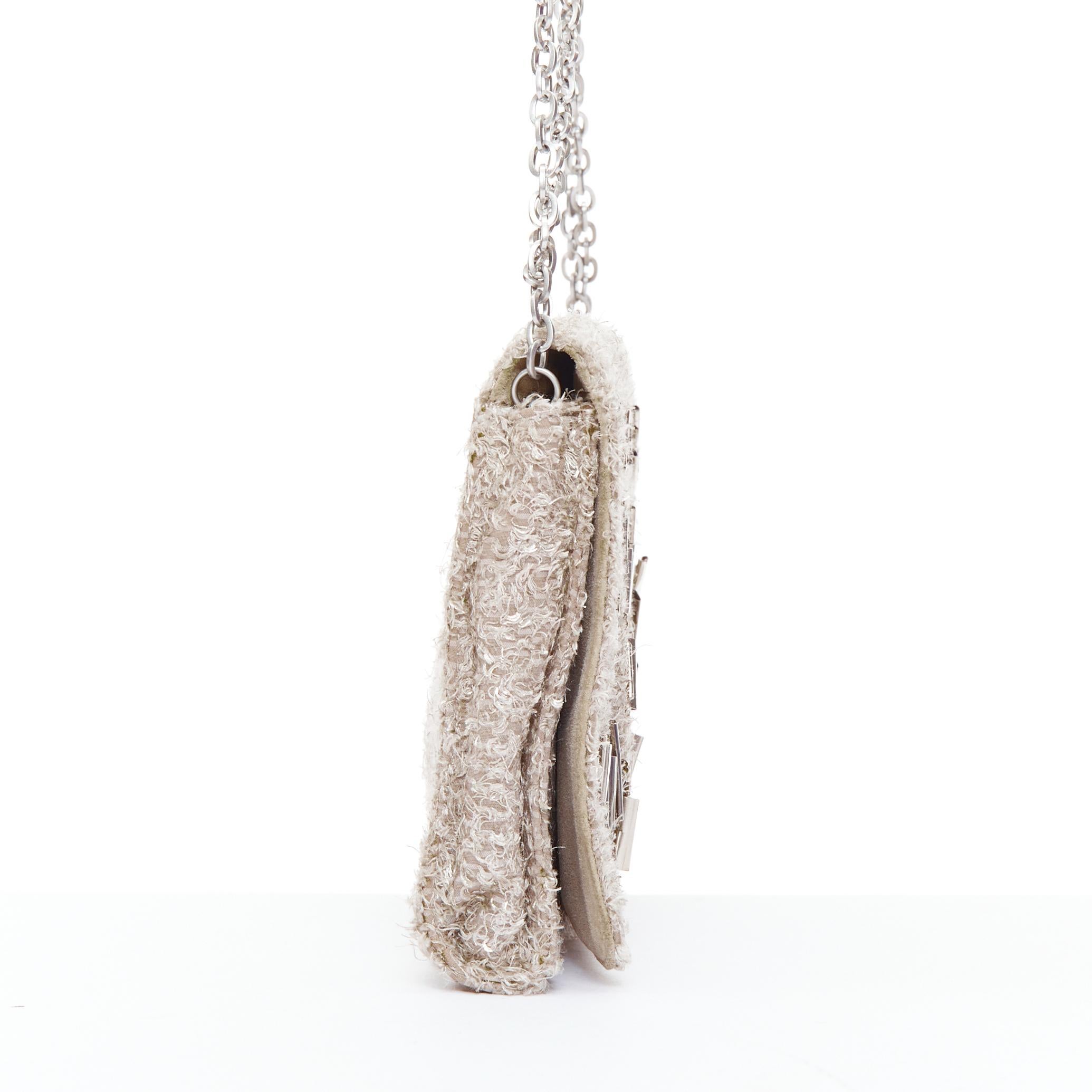 THEYSKENS THEORY grey silver embellished lurex appique fold clutch In Good Condition For Sale In Hong Kong, NT