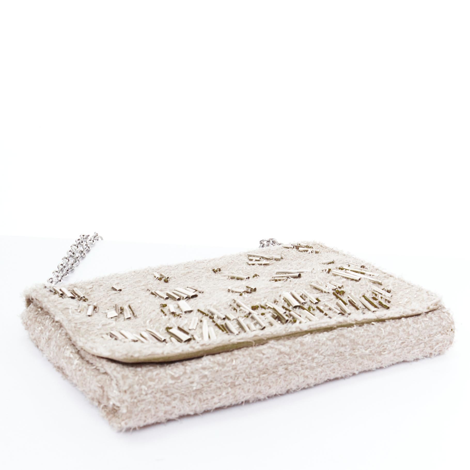 THEYSKENS THEORY grey silver embellished lurex appique fold clutch For Sale 1