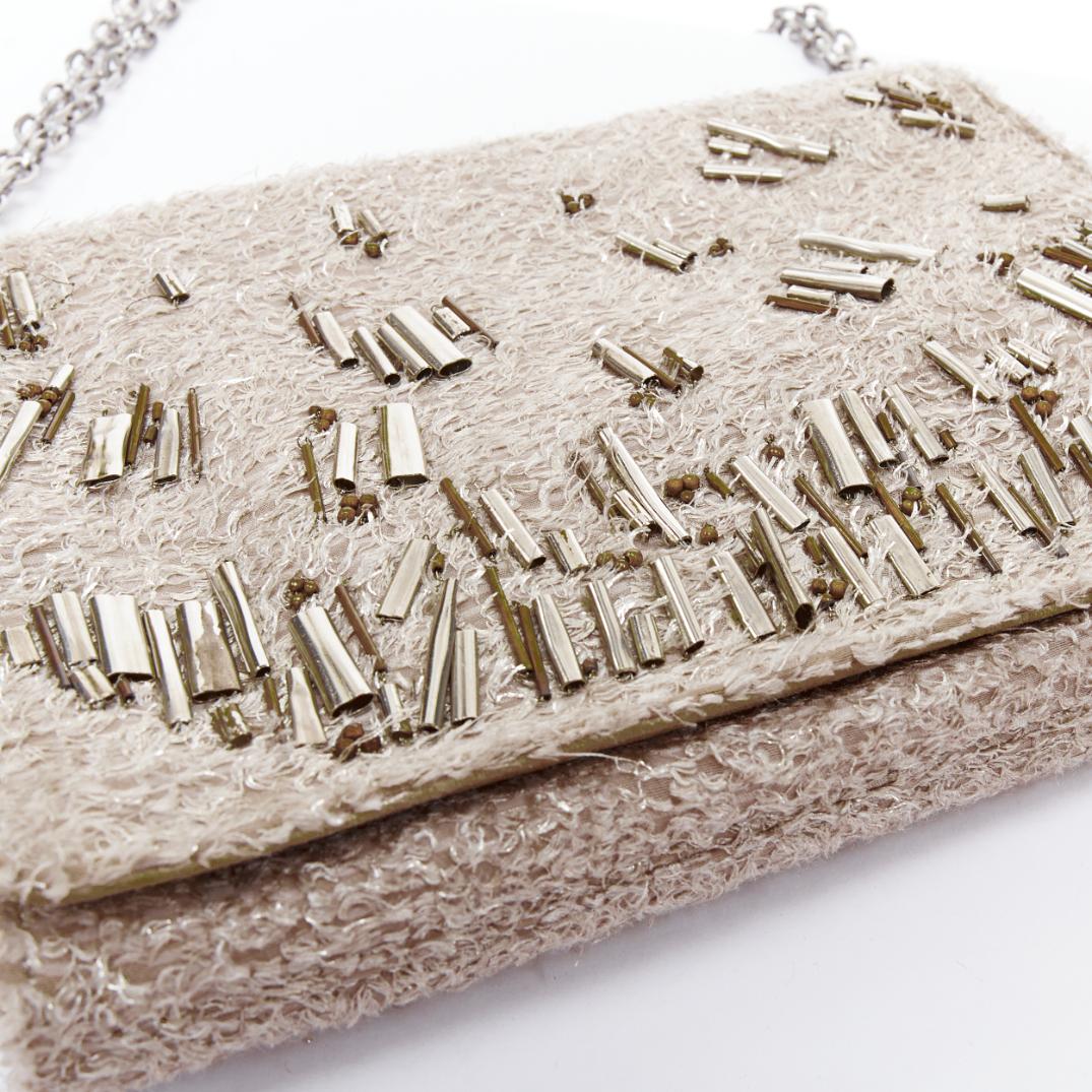 THEYSKENS THEORY grey silver embellished lurex appique fold clutch For Sale 2
