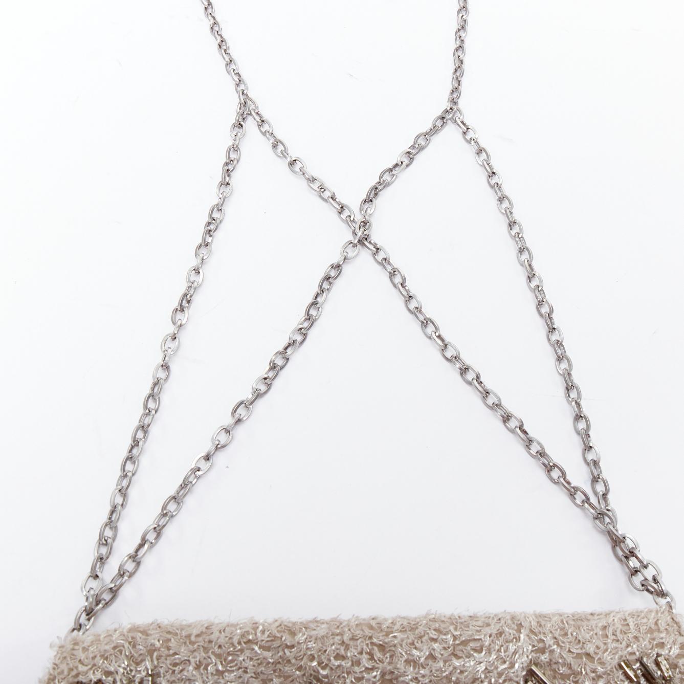 THEYSKENS THEORY grey silver embellished lurex appique fold clutch For Sale 3