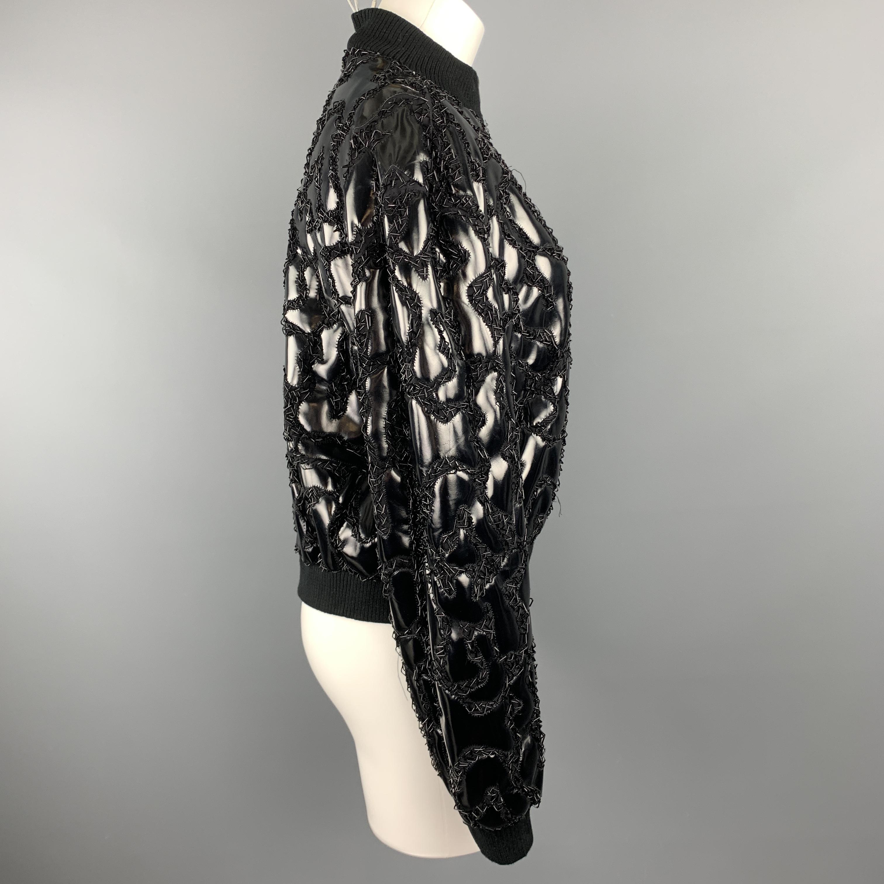 THEYSKENS THEORY Size S Black PVC Embellishment Beaded Bomber Jacket 1