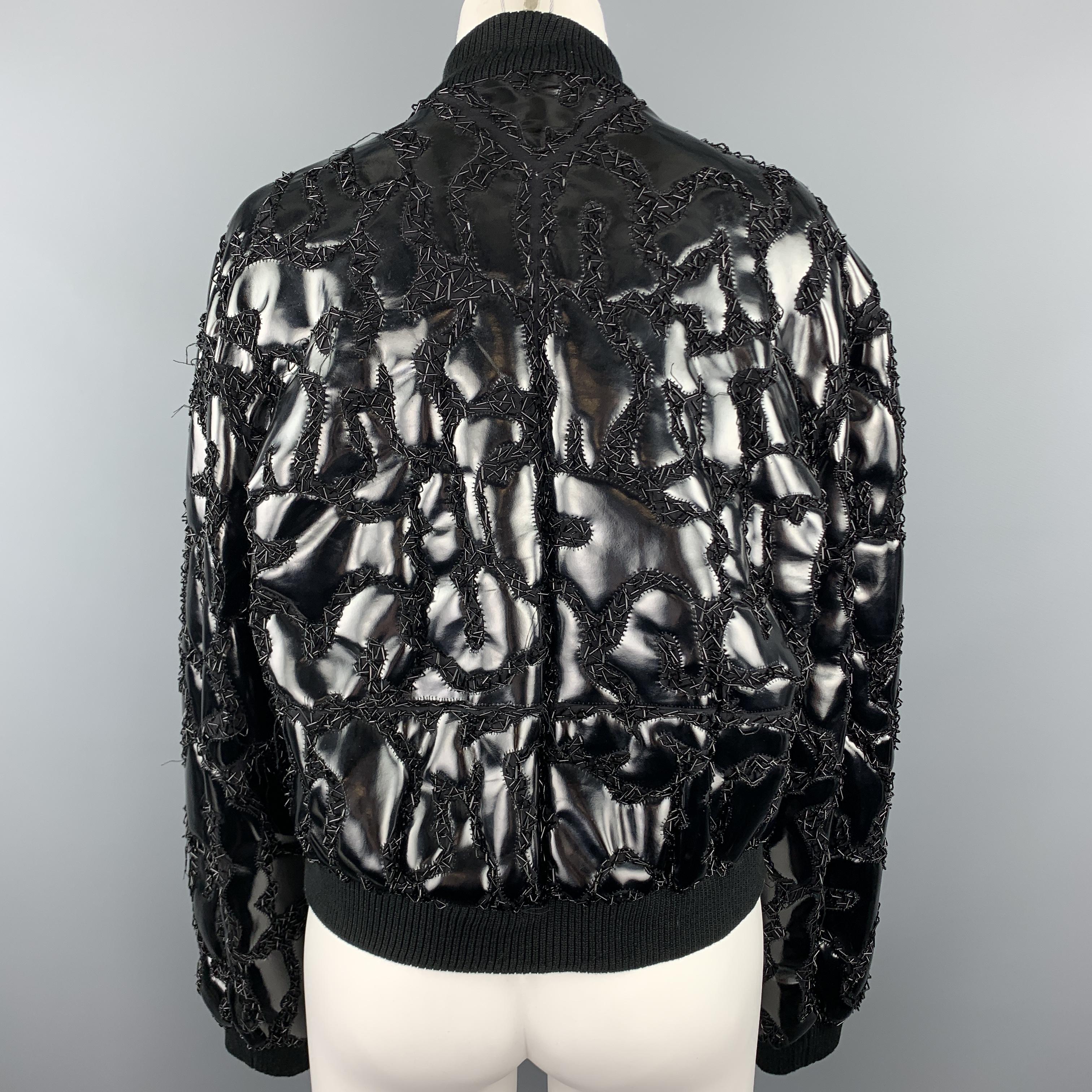 THEYSKENS THEORY Size S Black PVC Embellishment Beaded Bomber Jacket 2