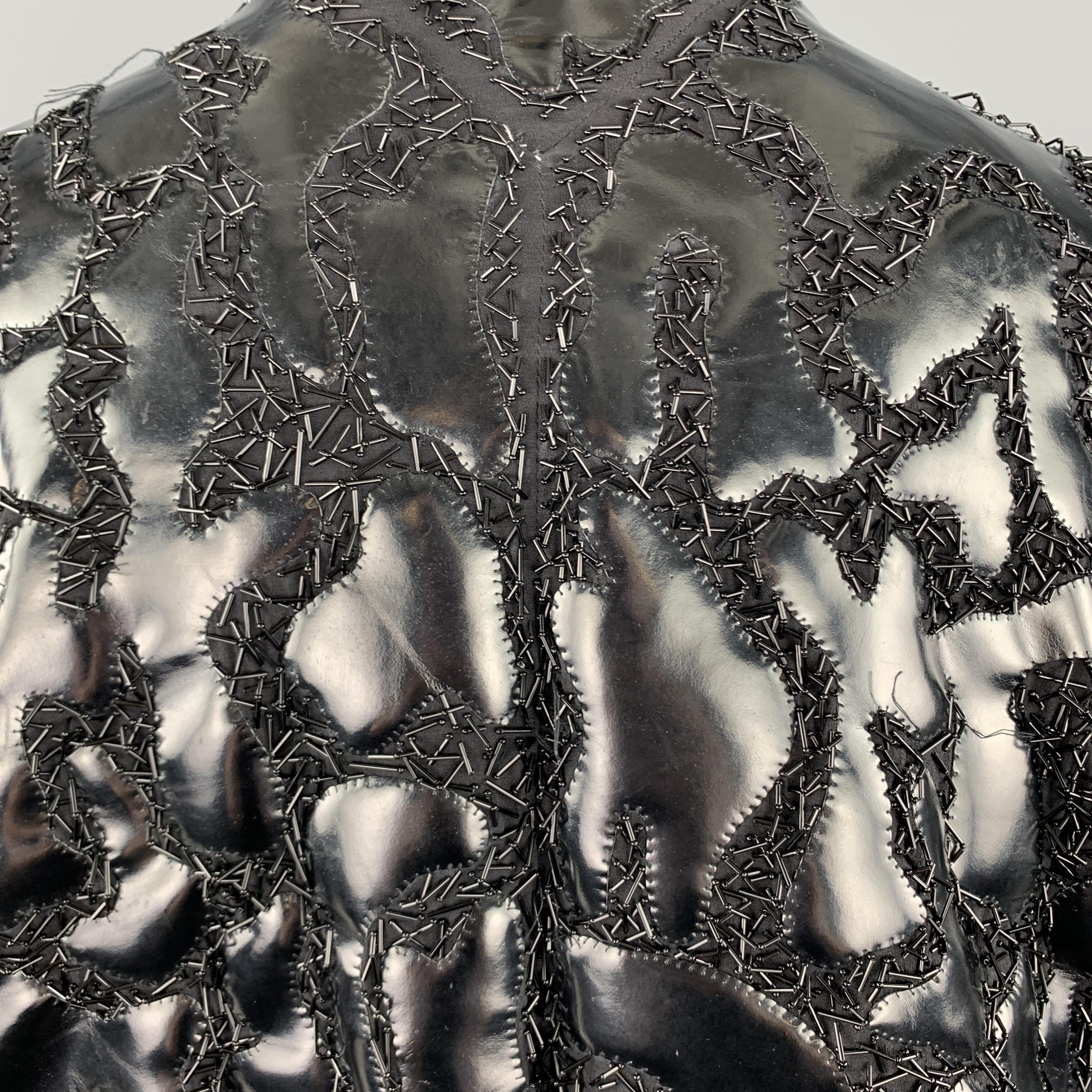 THEYSKENS THEORY Size S Black PVC Embellishment Beaded Bomber Jacket 3