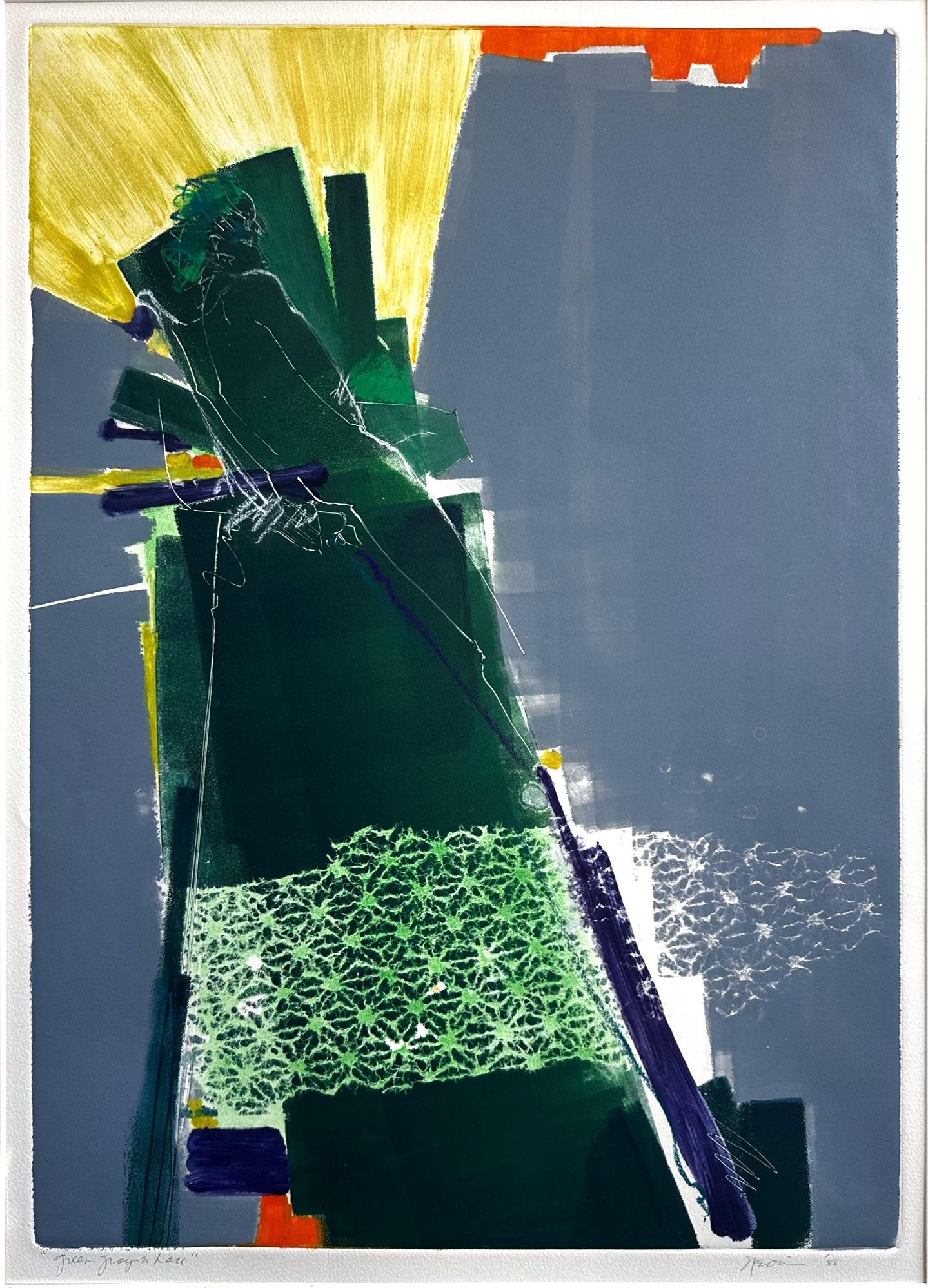 Green, Gray & Lace - Mixed Media Art by Thia Nevius