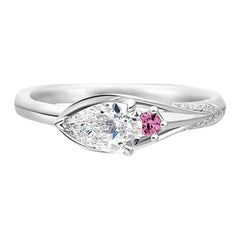 THIALH 0.5 Carat F Color Pear-Shaped Diamond with Pink Sapphire Engagement