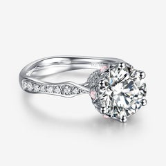 THIALH 0.7 Carat Color Round Brilliant with Pink Sapphires Engagement Ring