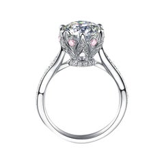 THIALH 0.7 Carat Color Round Brilliant with Pink Sapphires Engagement Ring