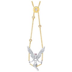 THIALH 18 Karat White and Yellow Gold Diamond and Pink Sapphire Necklace