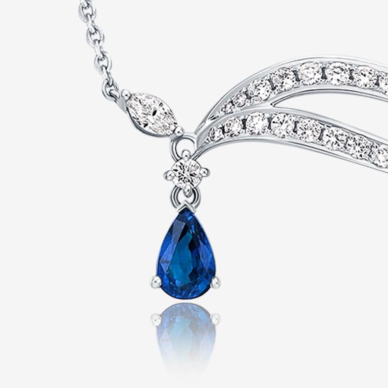Modern THIALH 18 Karat Gold with Diamond and 0.62 Carat Pear-Shaped Sapphire Necklace For Sale