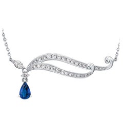 THIALH 18 Karat Gold with Diamond and 0.62 Carat Pear-Shaped Sapphire Necklace