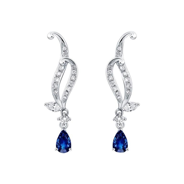 THIALH 18 Karat White Gold with Diamond and 0.77 Carat Sapphires Earrings For Sale