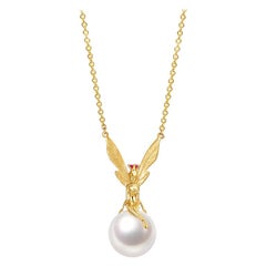 THIALH 18 Karat Yellow Gold Pink Sapphire and Pearl Necklace