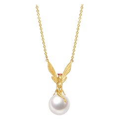 THIALH 18 Karat Yellow Gold Pink Sapphire and Pearl Necklace