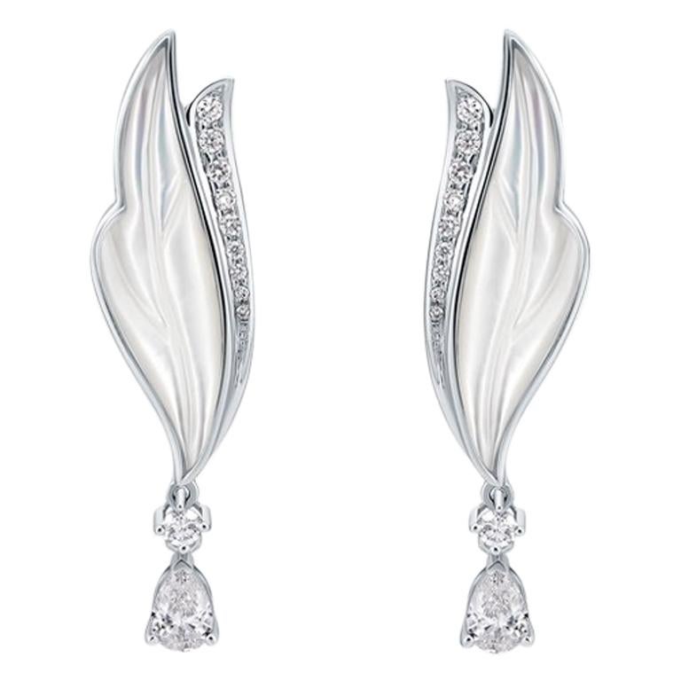 THIALH 18 Karat White Gold Diamond and Mother of Pearl Earrings For Sale