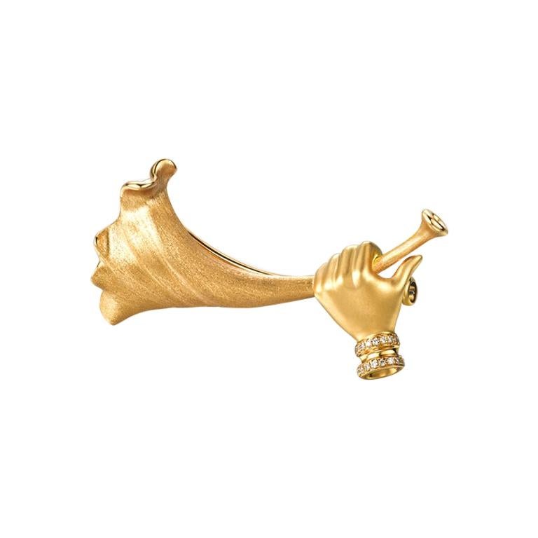 THIALH Diamond in 18 Karat Yellow Gold Brooch For Sale