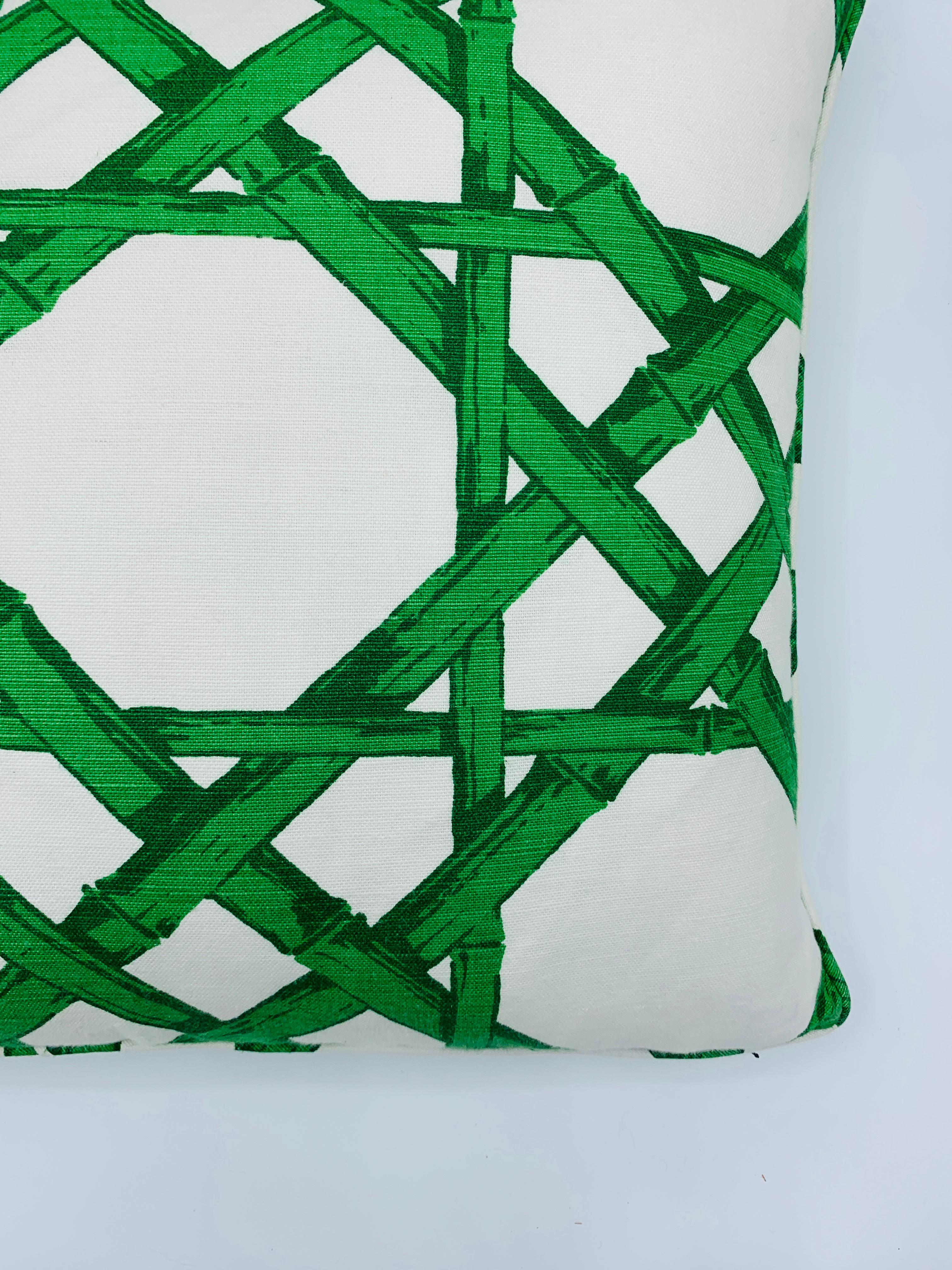 Chinoiserie Thibaut 'Cyrus Cane' in Emerald Green and White Pillow, Custom For Sale