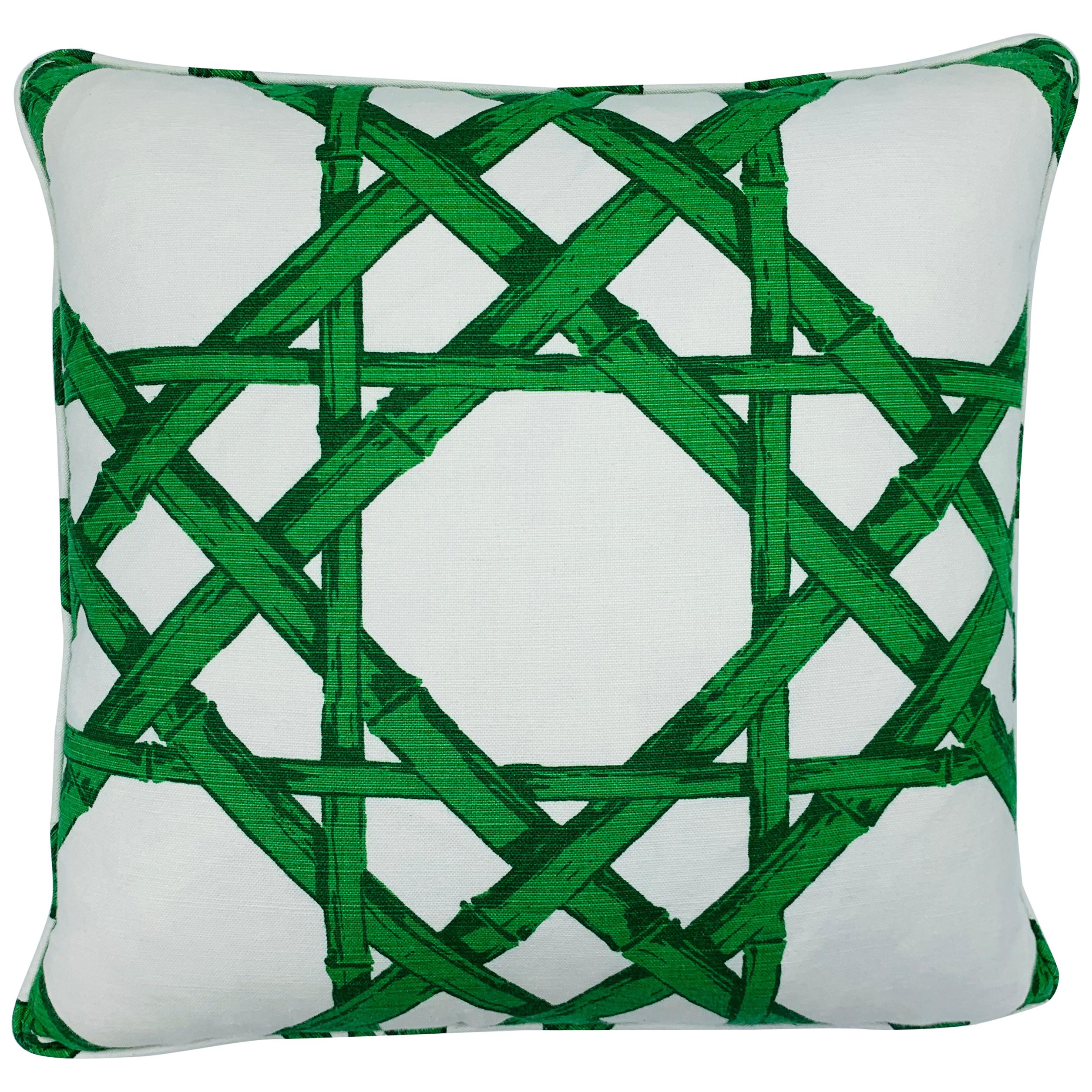 Thibaut 'Cyrus Cane' in Emerald Green and White Pillow, Custom For Sale
