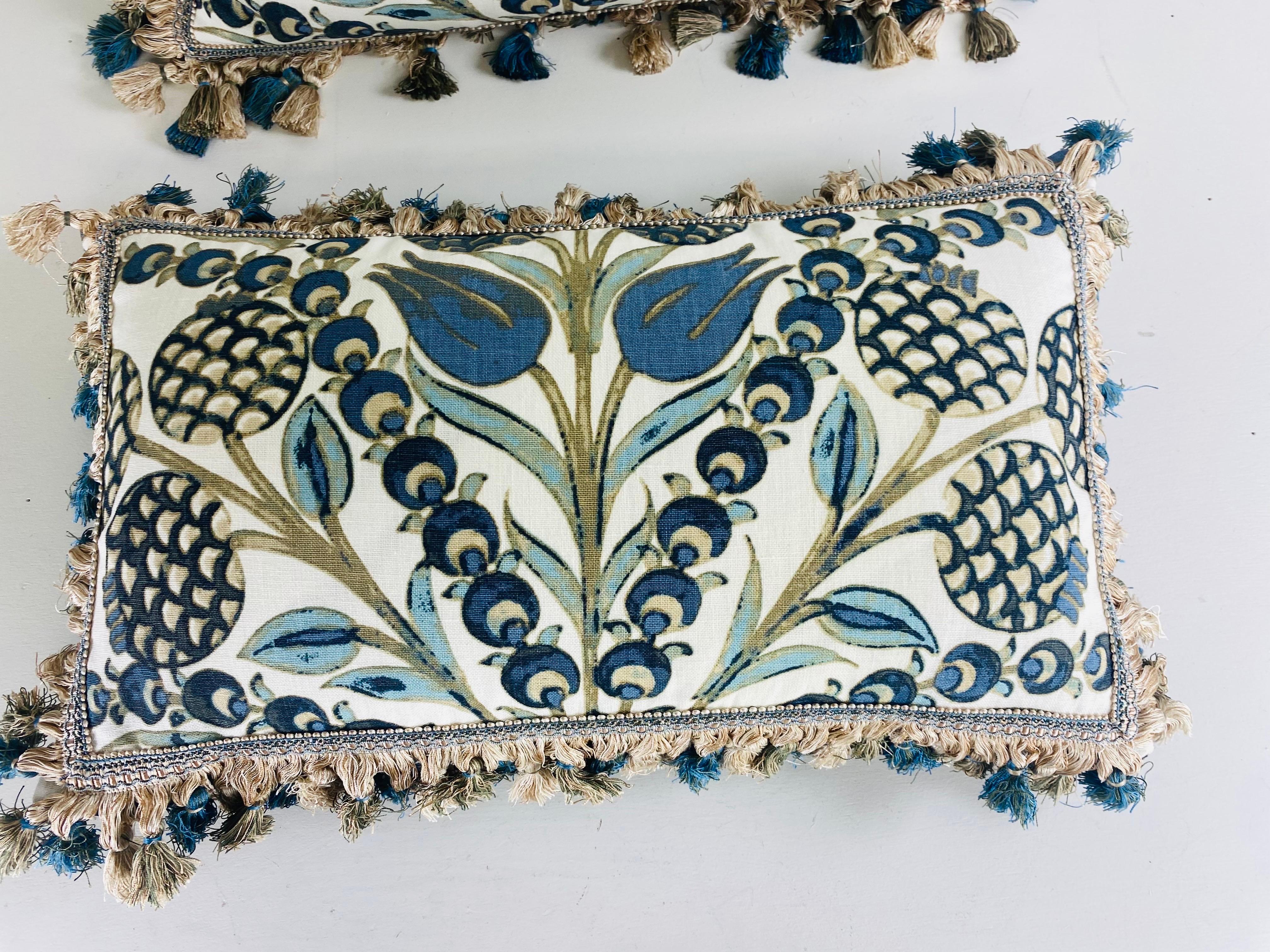 Almohadas de lino con borlas estampadas a mano Thibaut/un par Hecho a mano en venta