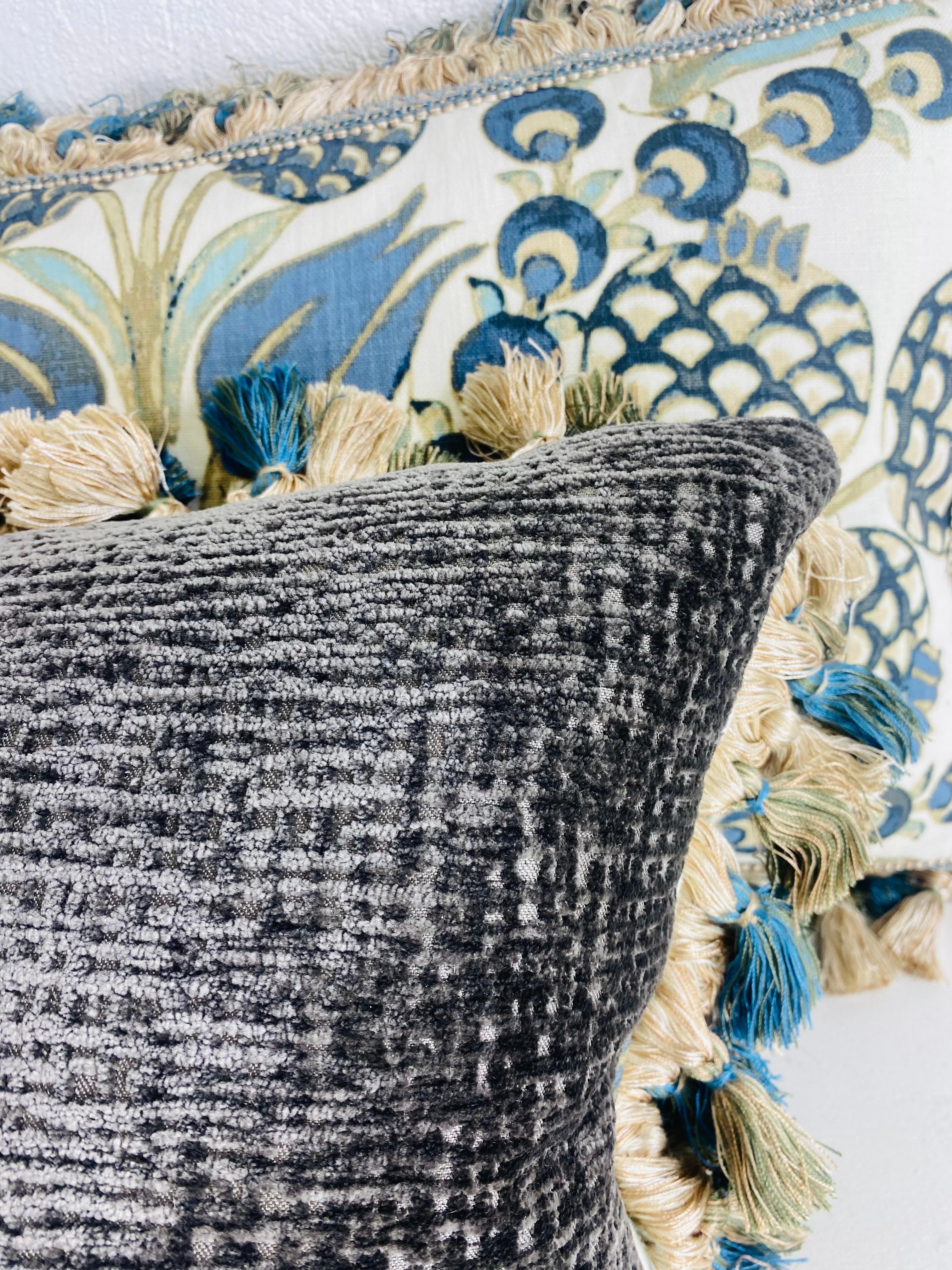 Almohadas de lino con borlas estampadas a mano Thibaut/un par Lino en venta