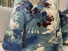 Thibaut “Lincoln Toile” in Navy and Teal 22” Down-Filled Pillows - a Pair