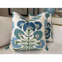 Thibaut "Tybee Tree" Green & Blue Floral Lumbar Pillow 12"x24" Down-Filled