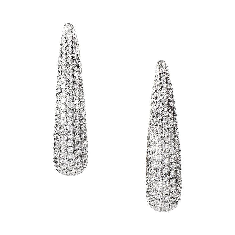 Thick 18 Karat White Gold Micro Pave Hoop Earrings