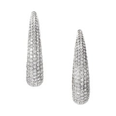 Thick 18 Karat White Gold Micro Pave Hoop Earrings