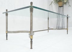 Thick 3/4" 24x52 Rectangle Glass Top Chrome & Brass  Base MCM Coffee Patina