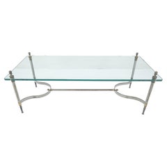 Thick 3/4" 24x52 Rectangle Glass Top Chrome & Brass  Base MCM Coffee Patina