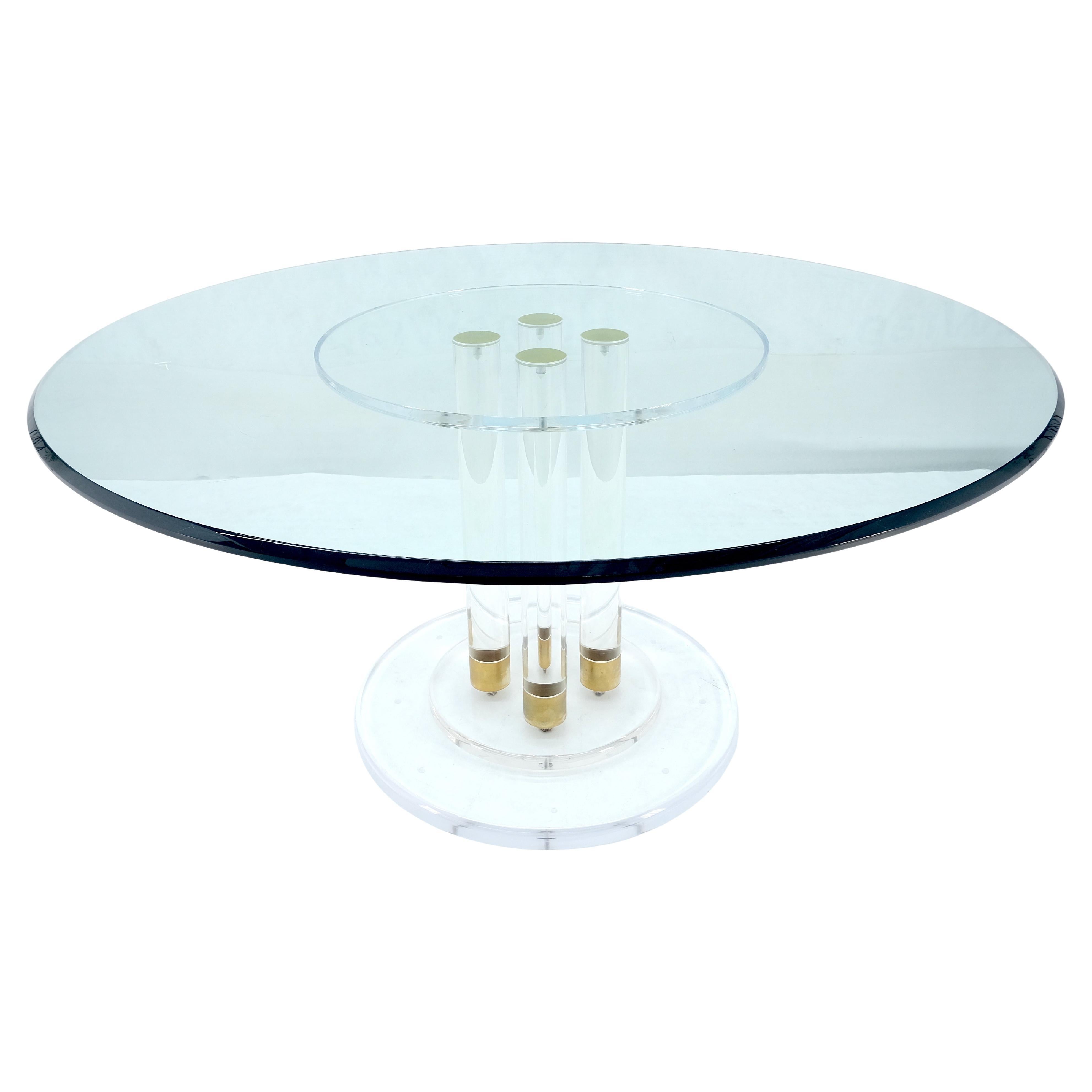 Thick 3/4" Beveled Glass Top 60" Diameter Lucite Pedestal Base Dining Table MINT