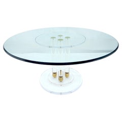 Thick 3/4" Beveled Glass Top 60" Diameter Lucite Pedestal Base Dining Table MINT