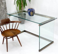 Thick Glass Top Glass Base Writing Table Compact Desk