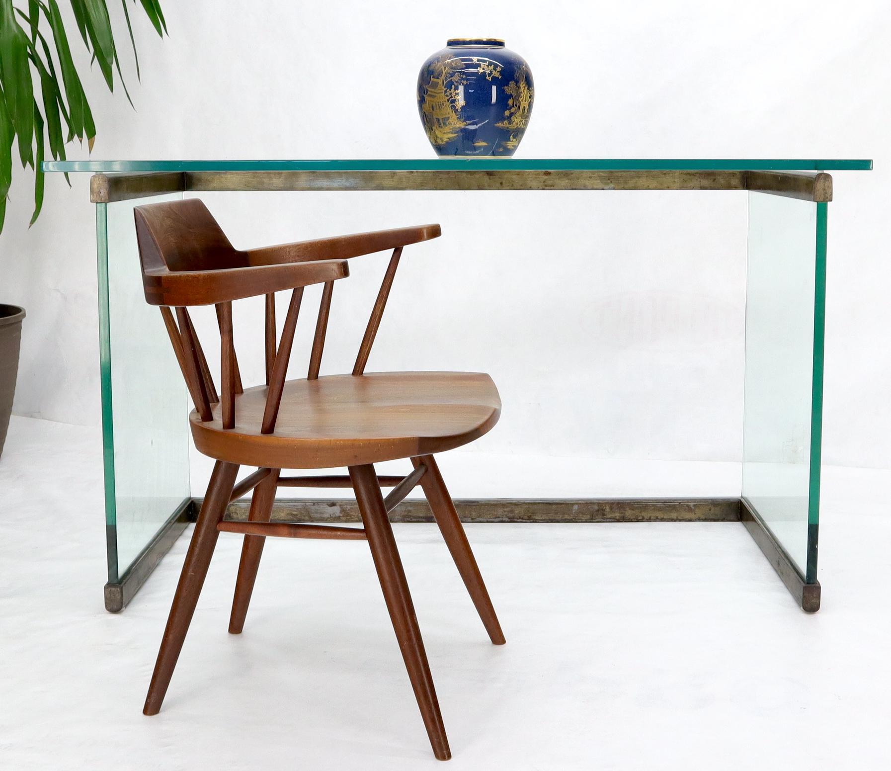 Mid-Century Modern Thick Glass Top Glass Base Writing Table Compact Desk For Sale