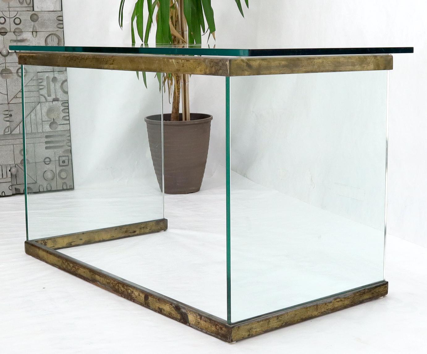Unknown Thick Glass Top Glass Base Writing Table Compact Desk For Sale