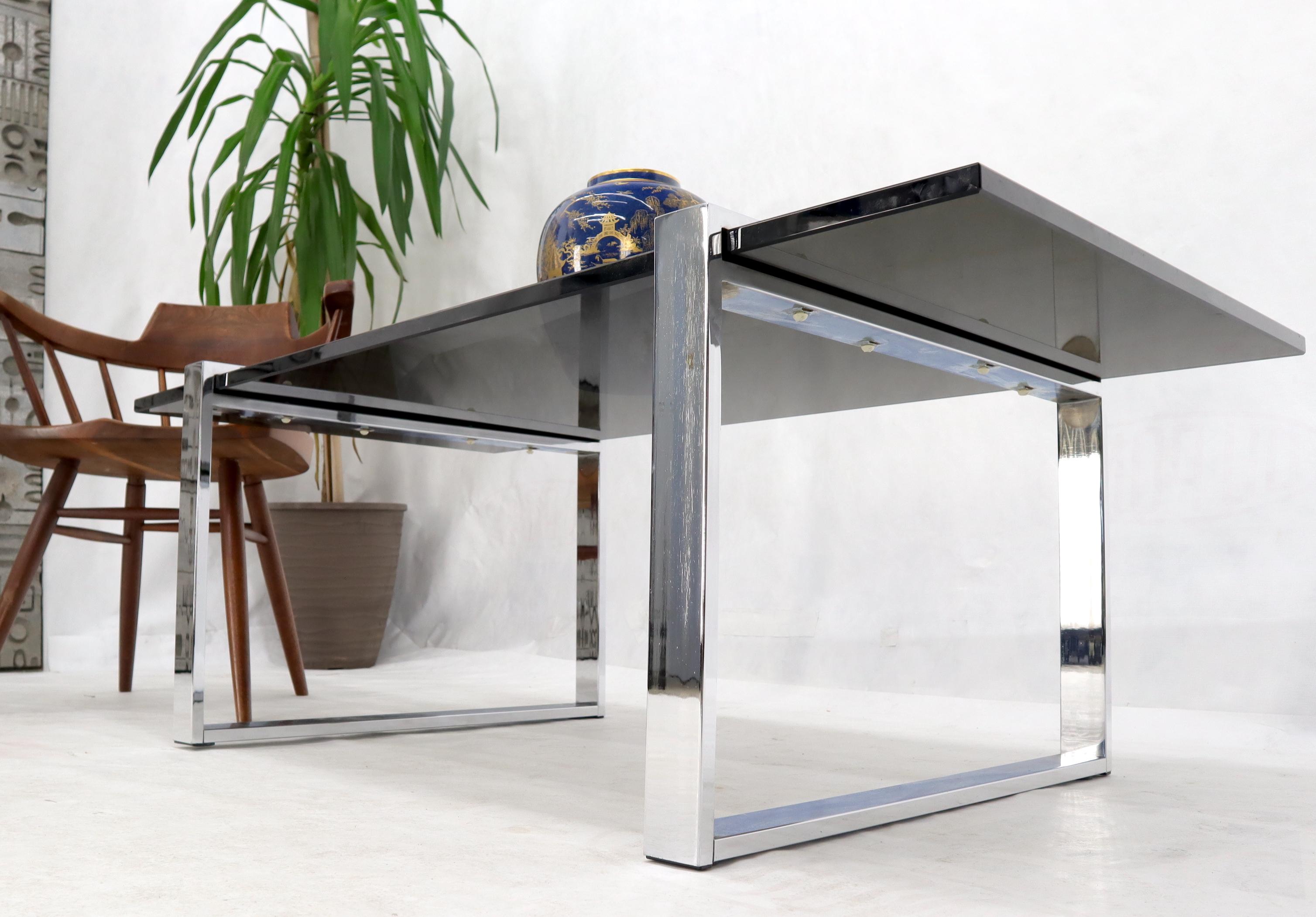 Thick Smoked Glass Top Chrome Base Rectangle Coffee Table For Sale 4