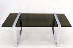 Thick Smoked Glass Top Chrome Base Rectangle Coffee Table