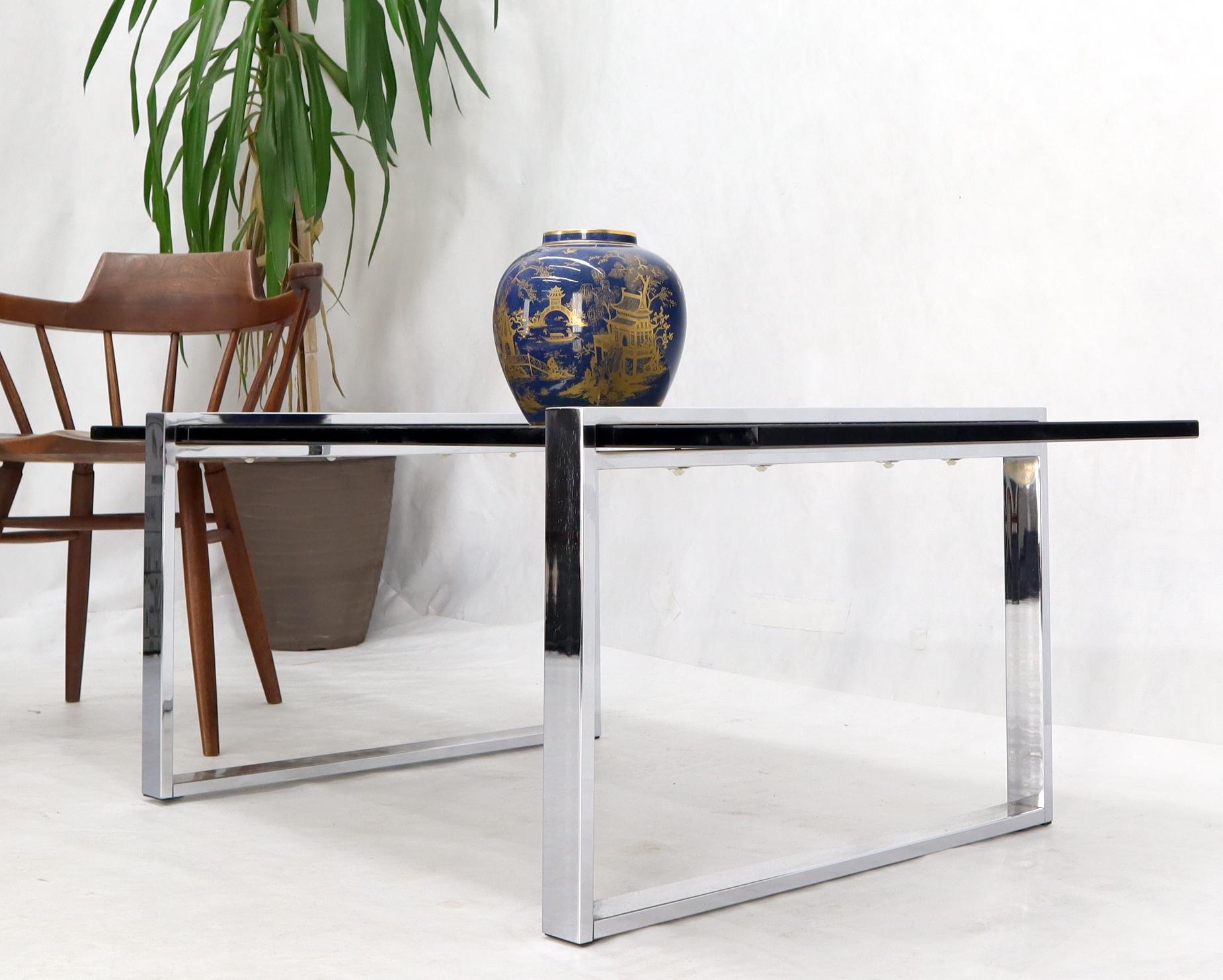 Thick Smoked Glass Top Chrome Base Rectangle Coffee Table For Sale 1