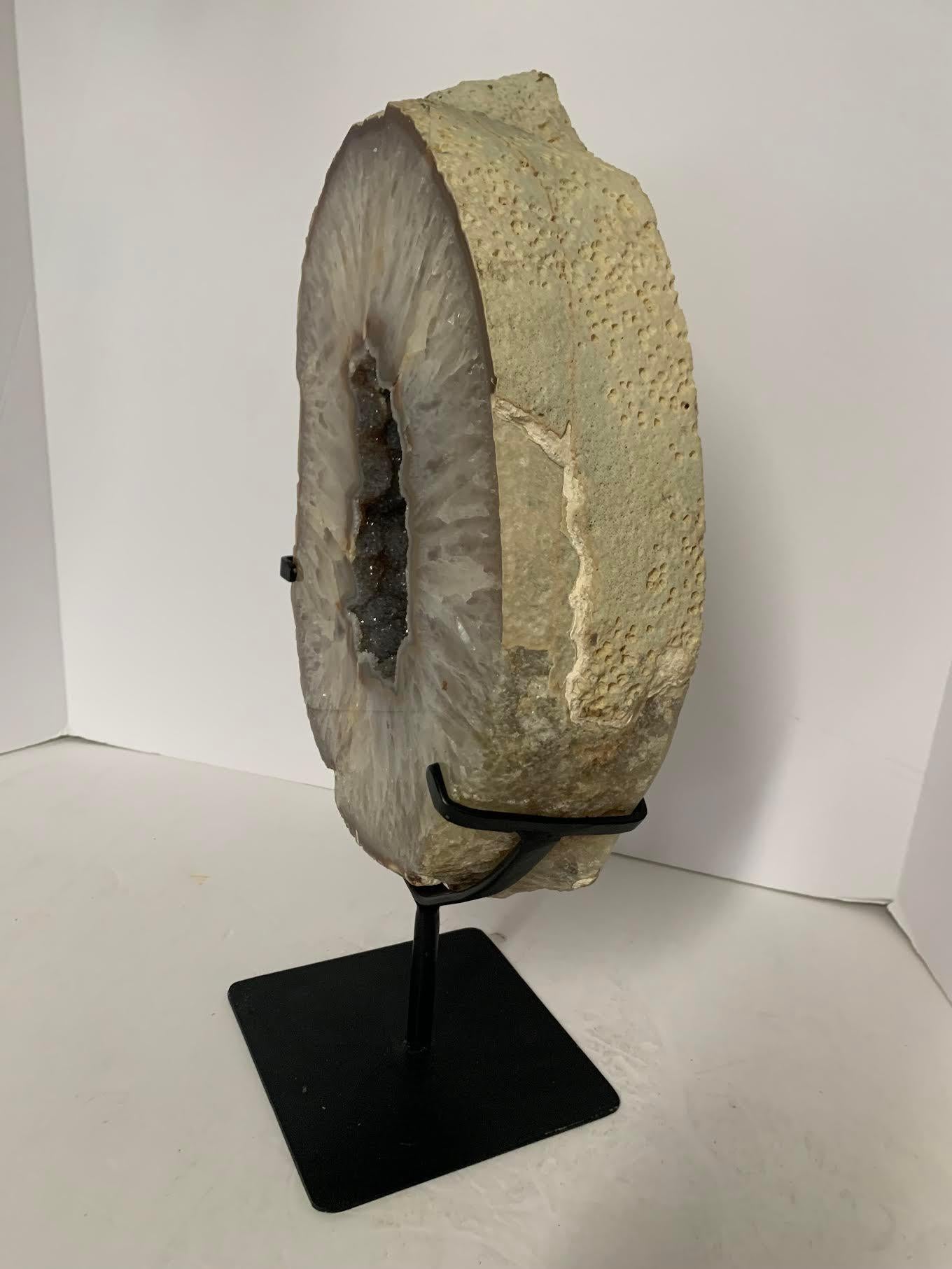 Brazilian Thick Agate Geode On Stand Sculpture, Brazil, Prehistoric For Sale